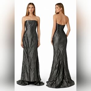 Vintage Bari Jay Strapless Acetate Gown Dress Crinkle Made in USA